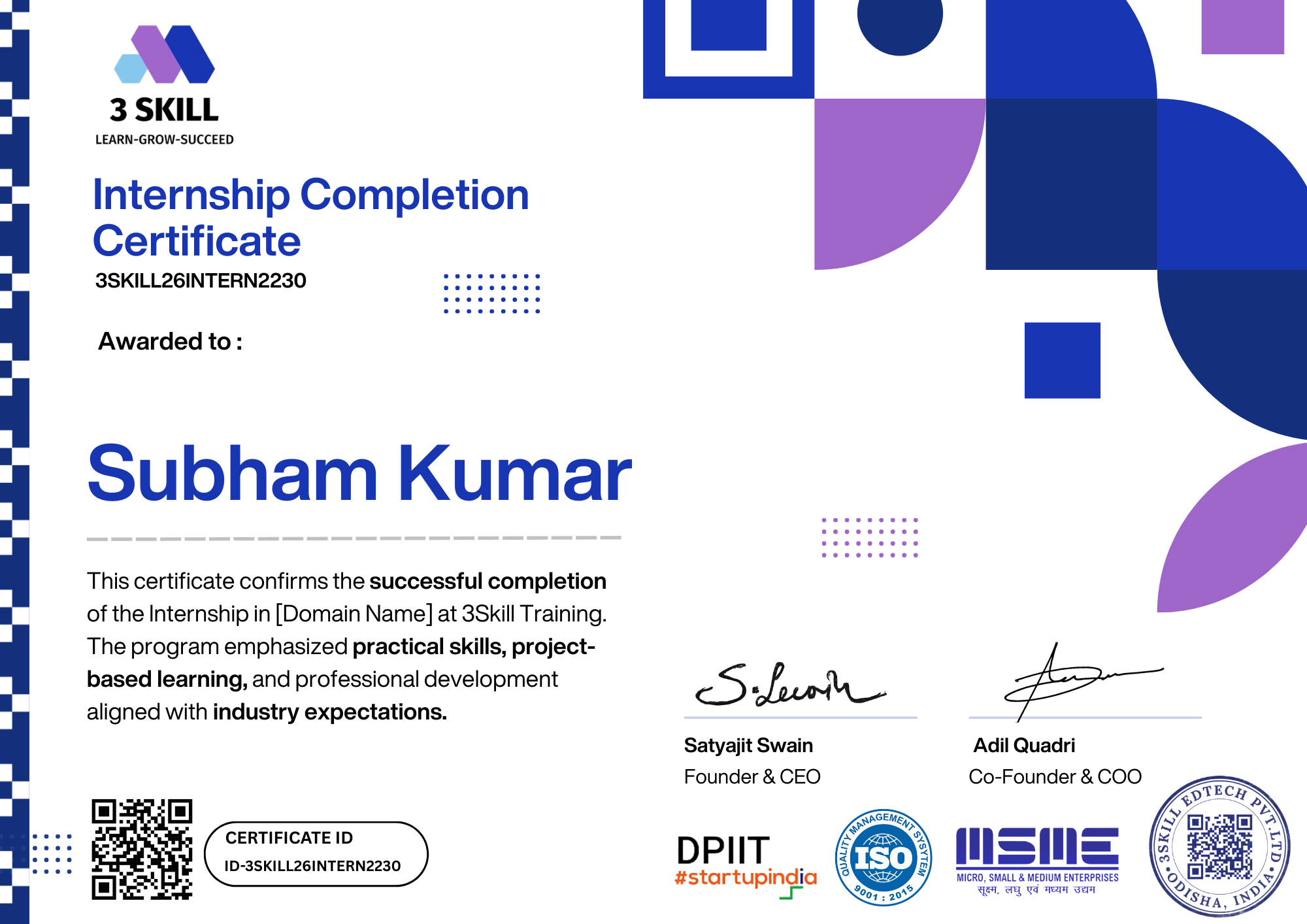 3Skill Internship Certificate